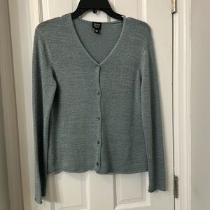 Eileen Fisher PM silk blend cardigan seafoam green v neck excellent condition